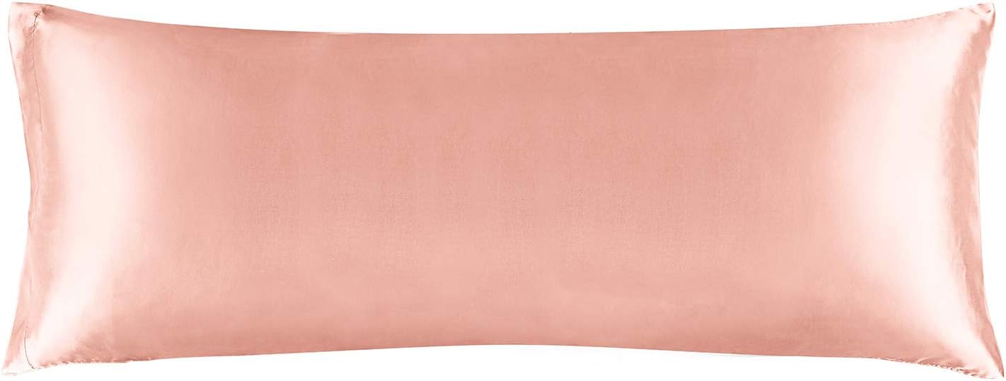 BEDELITE Satin Body Pillow Cover, Super Soft and Cooling Body Pillow Pillowcase for Hair and Skin, Breathable Silky Full Long Pillowcase Cover(20"x54", Coral)