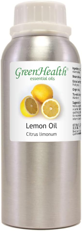 Lemon Essential Oil – 8 fl oz (237 ml) Aluminum Bottle w/Plug Cap – 100% Pure Essential Oil – GreenHealth