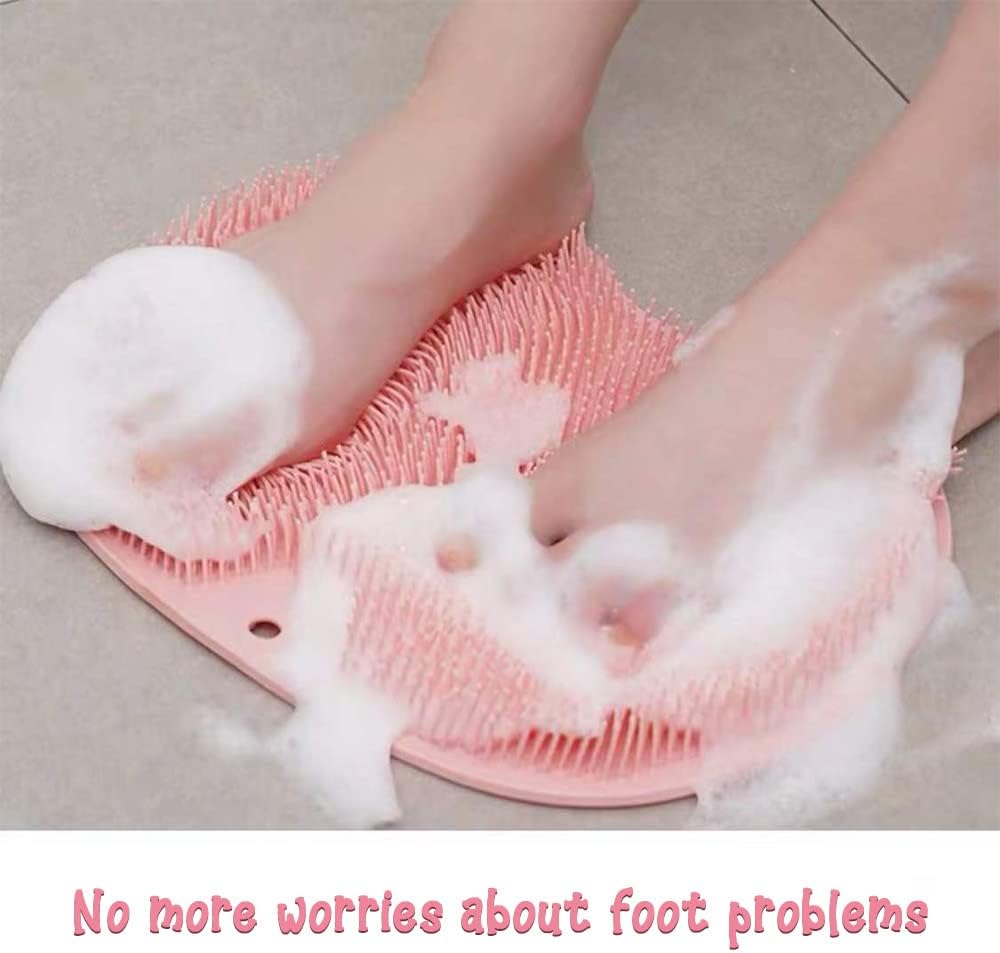 Foot Back Cleaning Pad, 2024 Upgrade Shower Foot Scrubber Mat Slip Suction Cups Foot Scrubber, Shower Foot Scrubber Mat Back Washer for Men and Women (Pink)