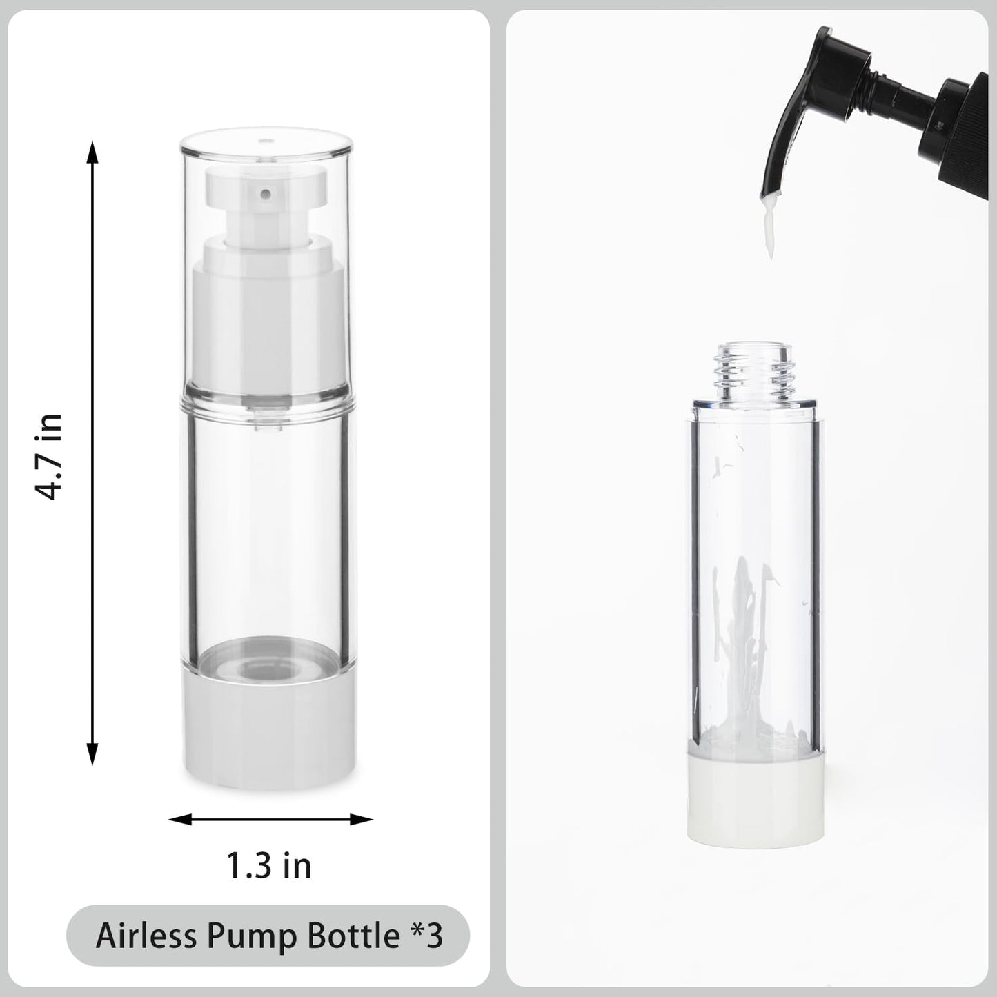 1OZ/30ML Clear Airless Pump Bottles, Lotion Dispenser Travel with Pump, Vacuum Plastic Travel Size Lotion Bottle for Foundation, Creams, Cosmetic(3 Pack)