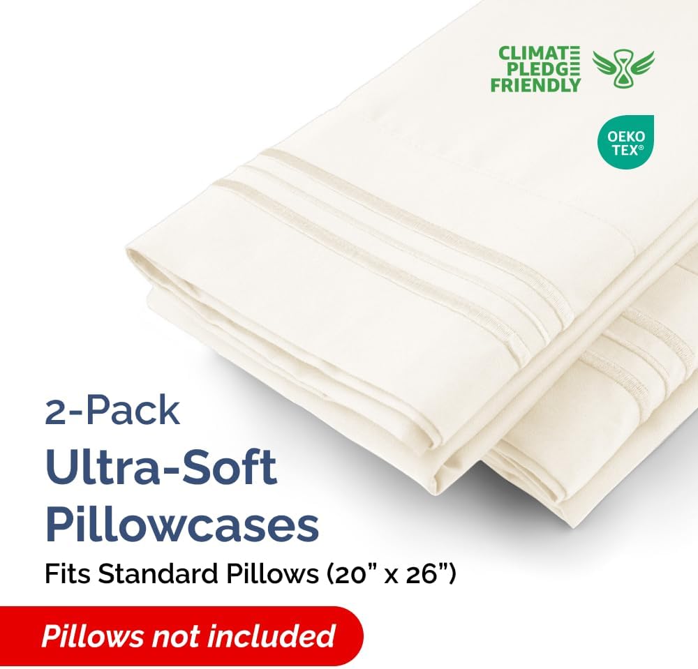 Standard Pillow Cases Set of 2 - Ultra-Soft Hotel Quality Pillowcase Covers - Comfy & Wrinkle Free - Stain & Fade Resistant - Machine Washable Pillow Protectors - 2 Piece Set - Standard Size Off White