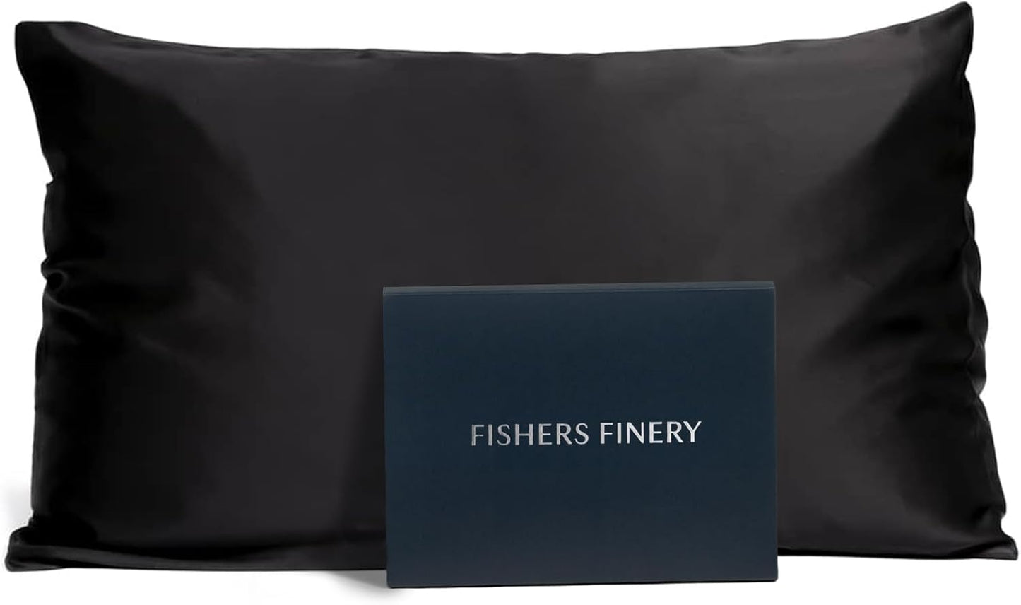 Fishers Finery 25mm 100% Pure Mulberry Silk Pillowcase (Black King)