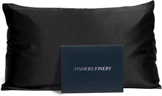 Fishers Finery 25mm 100% Pure Mulberry Silk Pillowcase (Black Standard)