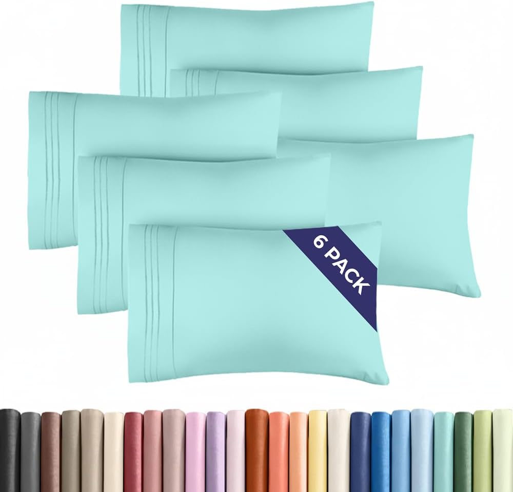 Queen Pillow Cases Set of 6 - Ultra Soft Hotel Quality Pillowcase Covers - Comfy, Cozy & Wrinkle Free - Shrink, Stain and Fade Resistant - Machine Washable Pillow Protectors - 6 Piece Set - Spa Blue