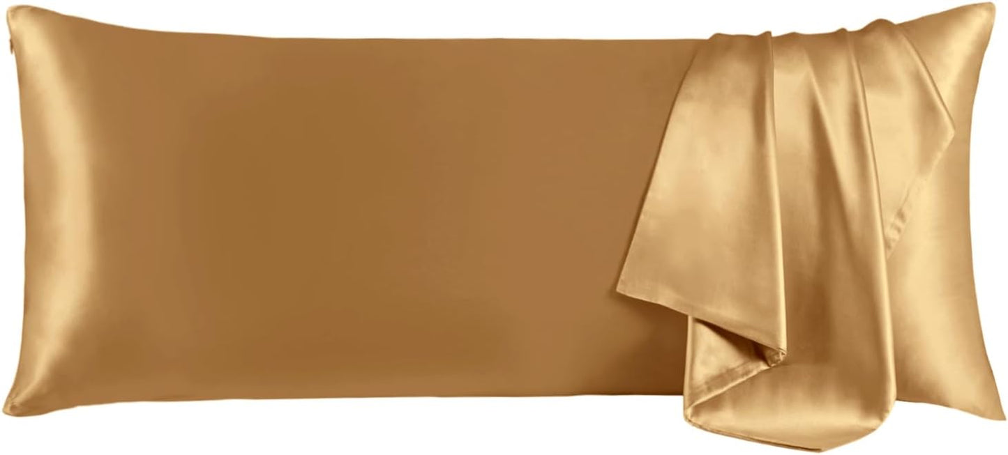 THXSILK Mulberry Silk Pillowcase for Hair and Skin, 100% Mulberry Silk Body Pillowcase with Zipper, Soft Breathable Silk Pillow Case, Body Size Pillow Case 20"x54" (Metallic Gold)