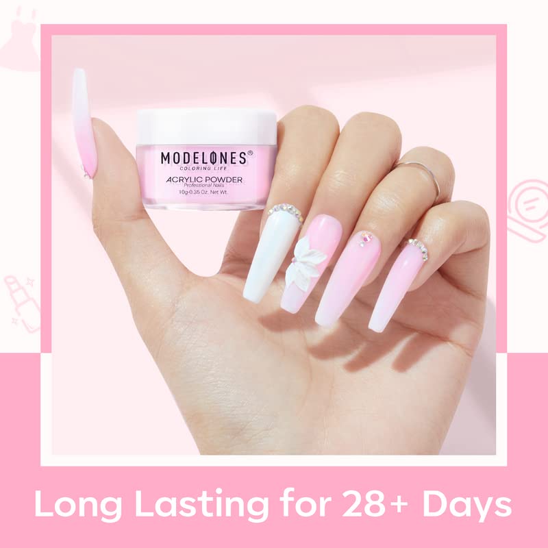 Modelones Acrylic Powder, 6 Colors Transparent Jelly Nude Nail Powder Milky White Pink Nude for Nail Art 3D Nail Carving French Nail Extension, Gifts for Women