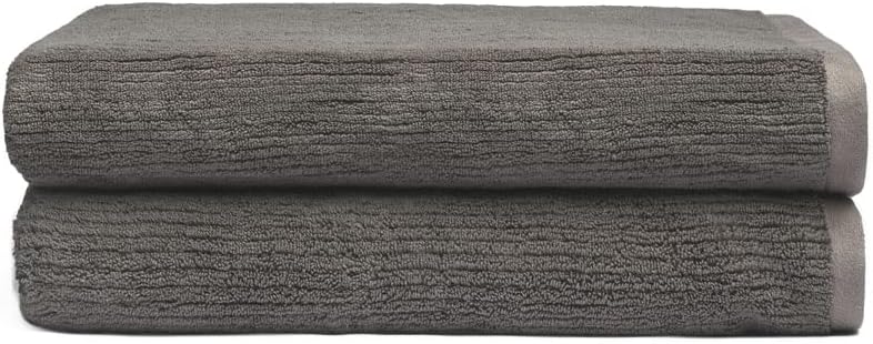 Cozy Earth Ribbed Bath Sheet Set - 60% Cotton 40% Viscose from Bamboo Bath Sheets - Soft & Absorbent Textured Ribbed Pattern - 2 Pack Charcoal