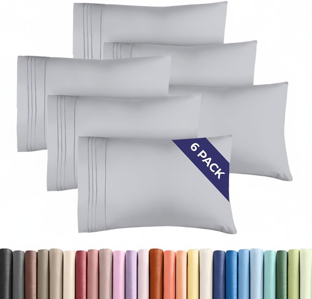 Standard Pillow Cases Set of 6 - Ultra Soft Hotel Quality Pillowcase Covers - Comfy & Wrinkle Free - Shrink, Stain and Fade Resistant - Machine Washable Pillow Protectors - 6 Piece Set - Steel Blue