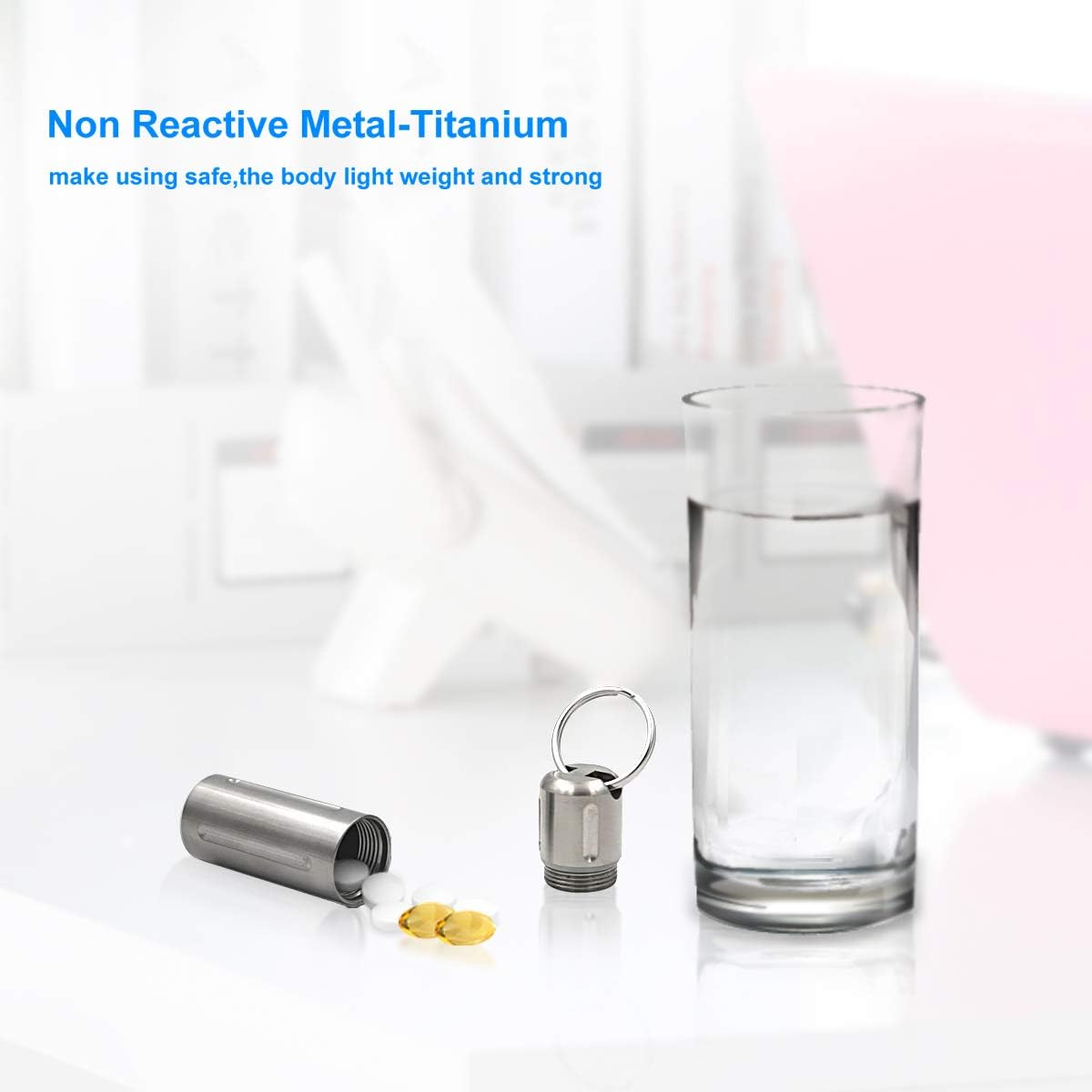 SHD Pill Holder Keychain,Titanium Waterproof Single Pill Box Container,Portable Small Pill Case for Outdoor Travel Camping