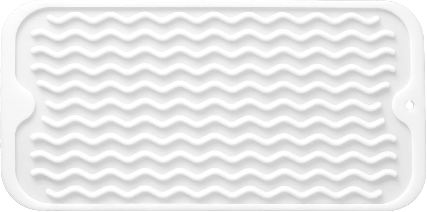 Silicone Dish Drying Mat for Multiple Usage,Easy clean,Eco-friendly,Heat-resistant Silicone Mat for Kitchen Counter or Sink,Refrigerator or Drawer Liner White S 12 inches x 6 inches
