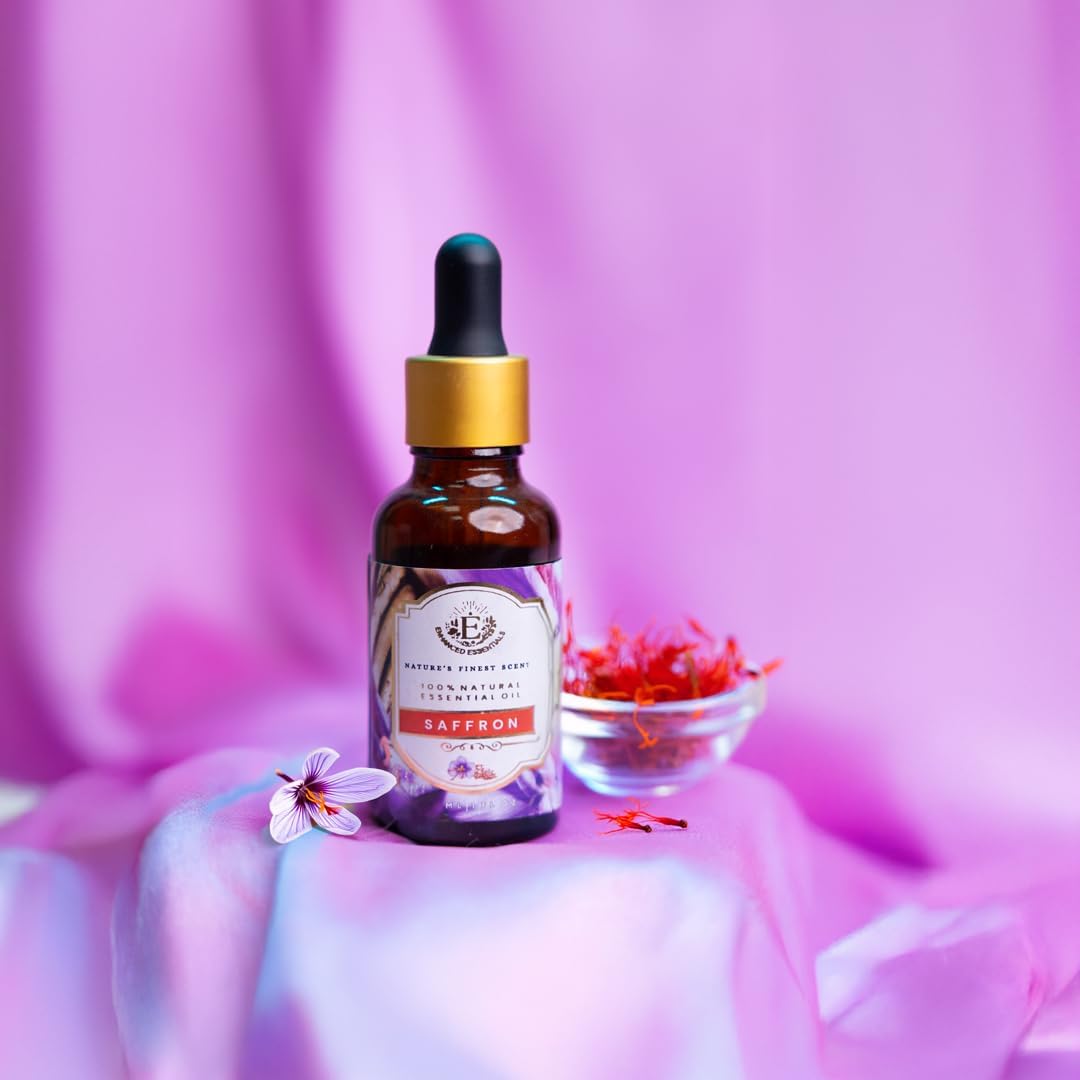 Luxurious Saffron Essential Oil by Enhanced Essentials| Slow Distilled & Pure| for Home,Diffusers,Skin & Hair Care,Aromatherapy,Bath,Perfume,Soap & Candle Making|with Glass Dropper| 1 fl oz (30 ml)