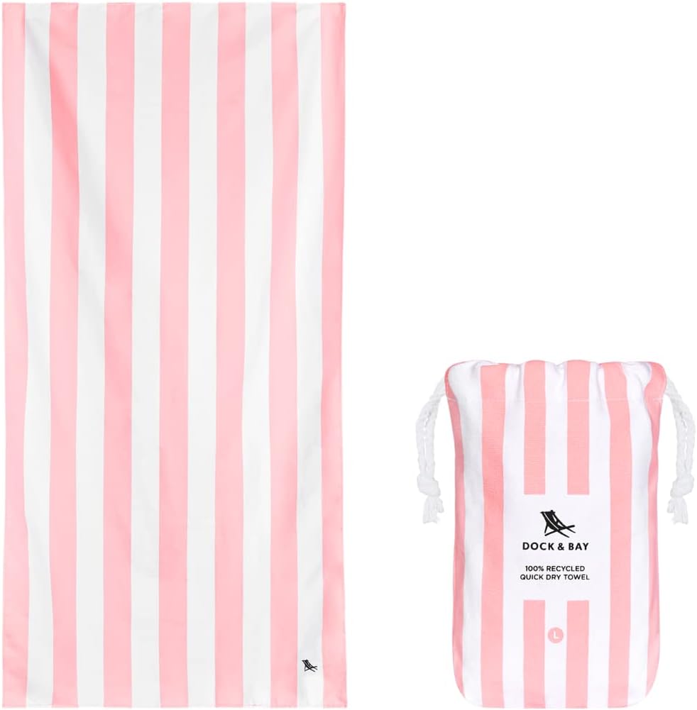 Dock & Bay Quick Drying Towel - for Sports & Gym - Compact, Lightweight - 100% Recycled - Includes Bag - Cabana - Malibu Pink, Medium (130x70cm, 51x27)