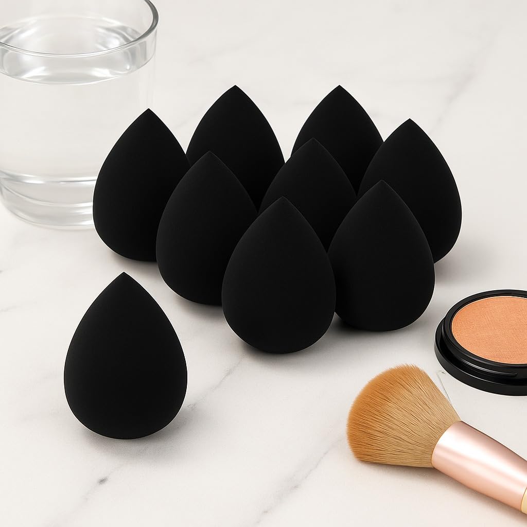 10 Pack Makeup Sponges for Foundation Blending Reusable Beauty Applicators for Liquid Cream and Powder Water Drop Design Latex Free and Fragrance Free