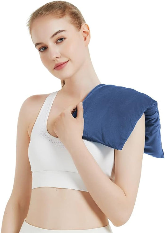 Microwavable Heating Pad with Washable Cover, 8 x 18 Microwave Heating Pad for Neck and Shoulders, Moist Heat Bean Bag Warm Compress for Knee, Joints, Wrist, Abdomen (Dark Blue)