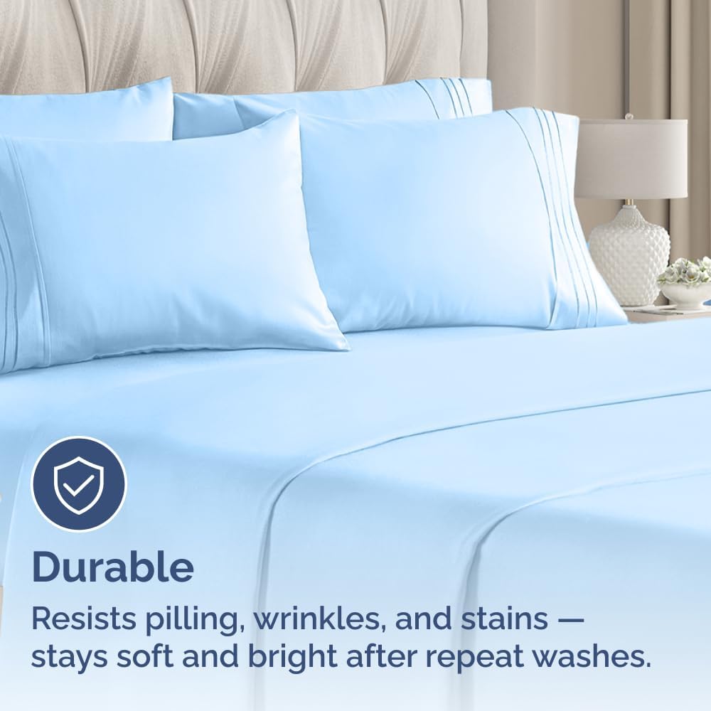 King Pillow Cases Set of 6 - Ultra Soft Hotel Quality Pillowcase Covers - Comfy. Cozy & Wrinkle Free - Shrink, Stain and Fade Resistant - Machine Washable Pillow Protectors - 6 Piece Set - Light Blue