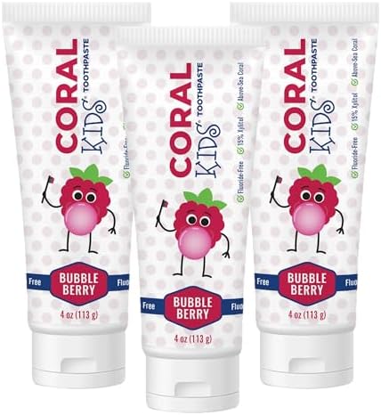 Coral White Kids Bubble Berry Fluoride Free Toothpaste - 4 Ounces (3 Pack)