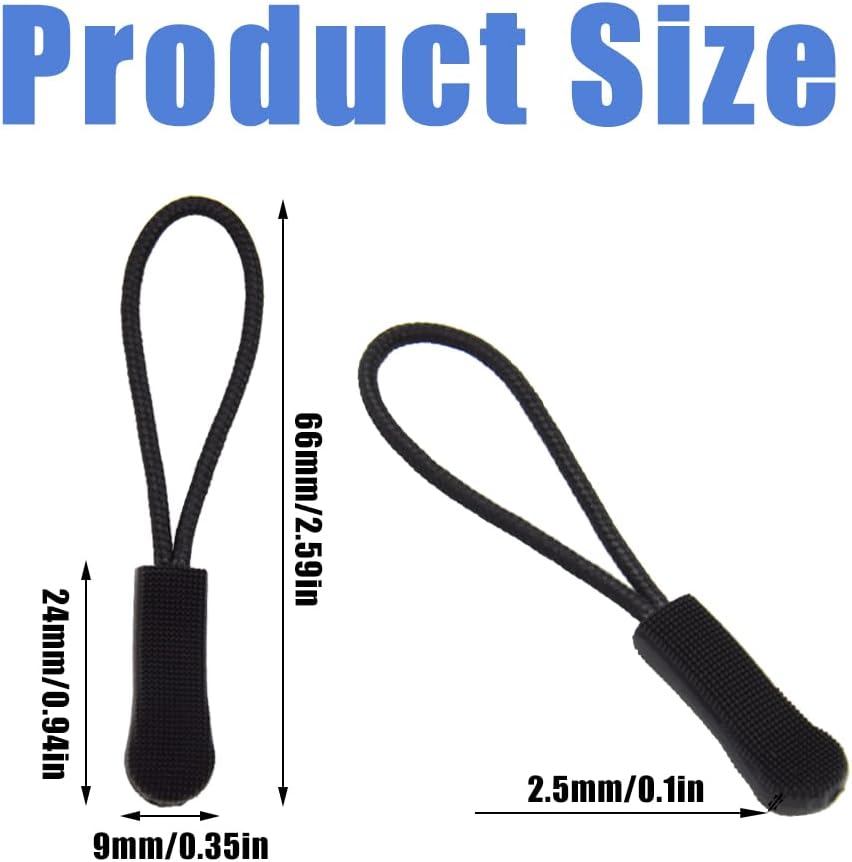 Ruidee 50 Pieces Zipper Pulls Zipper Tabs Zipper Pull Cord Extender Replacement Zipper Pulls for Backpacks, Jackets, Luggage, Purses, Handbags（Black）