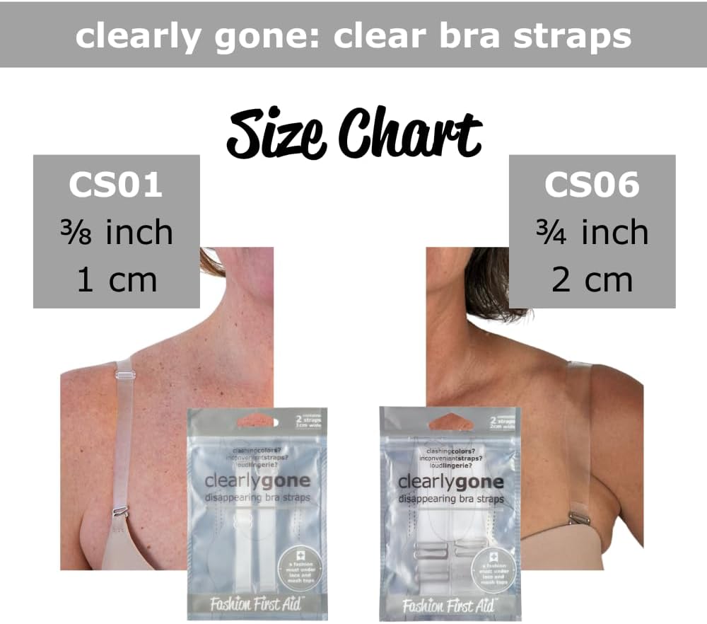 Fashion First Aid Clearly Gone Invisible Clear Bra Straps for Women – 3/4 Inch Wide with Metal Hooks – Adjustable Transparent Strap Pair for Strapless and Convertible Bras