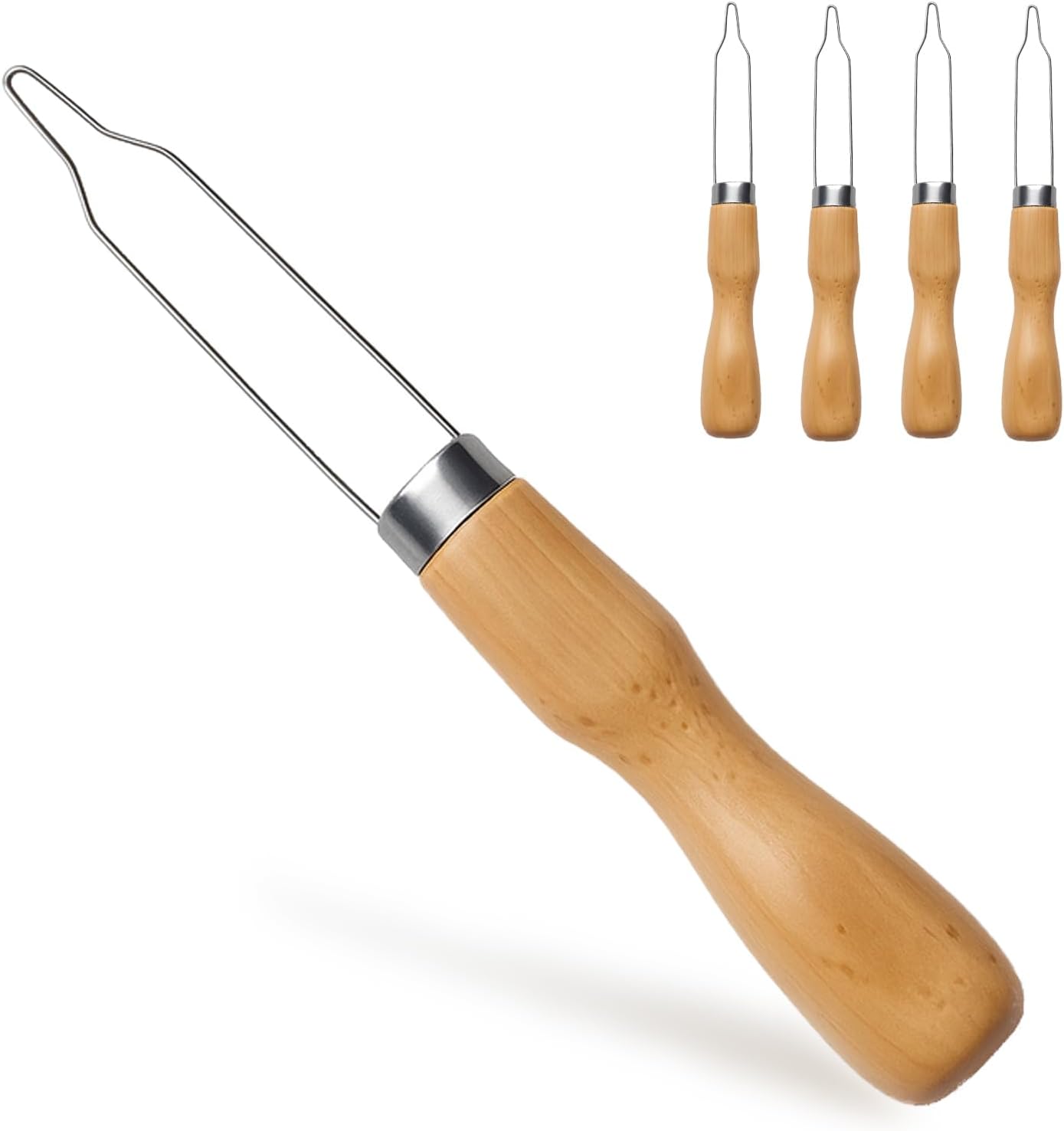 4pcs Button Hook Assist Device with Easy-Grip Wooden Handle for Shirts, Coats, Dresses - Ideal Button Aids for Arthritis & Limited Dexterity Fine Tip