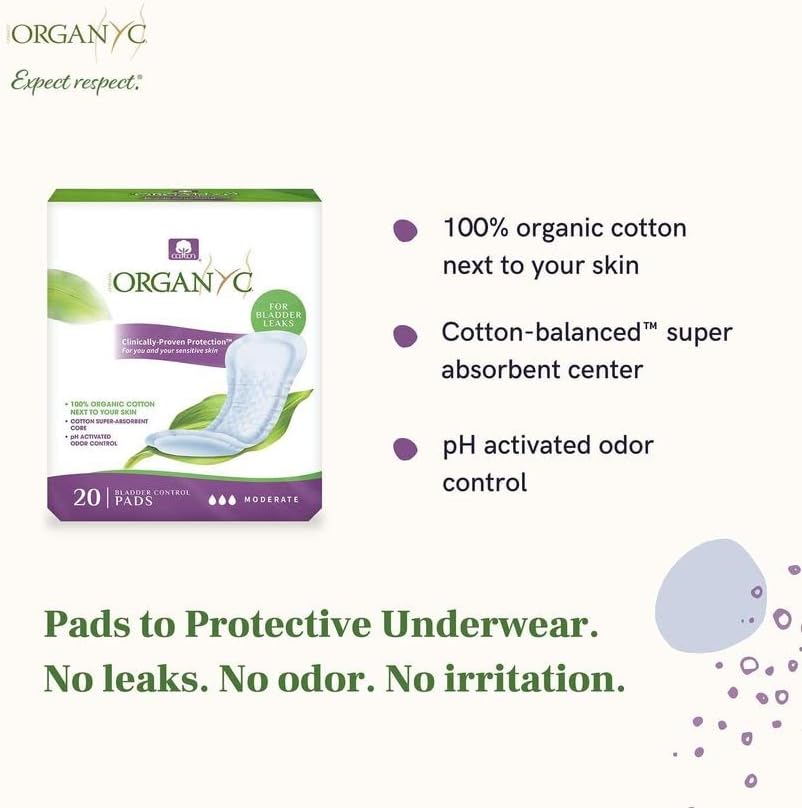 Organyc 100% Organic Cotton Inside and Out Incontinence Pads for Bladder Leaks, FSA/HSA Eligible, Maximum Flow, 16 Count
