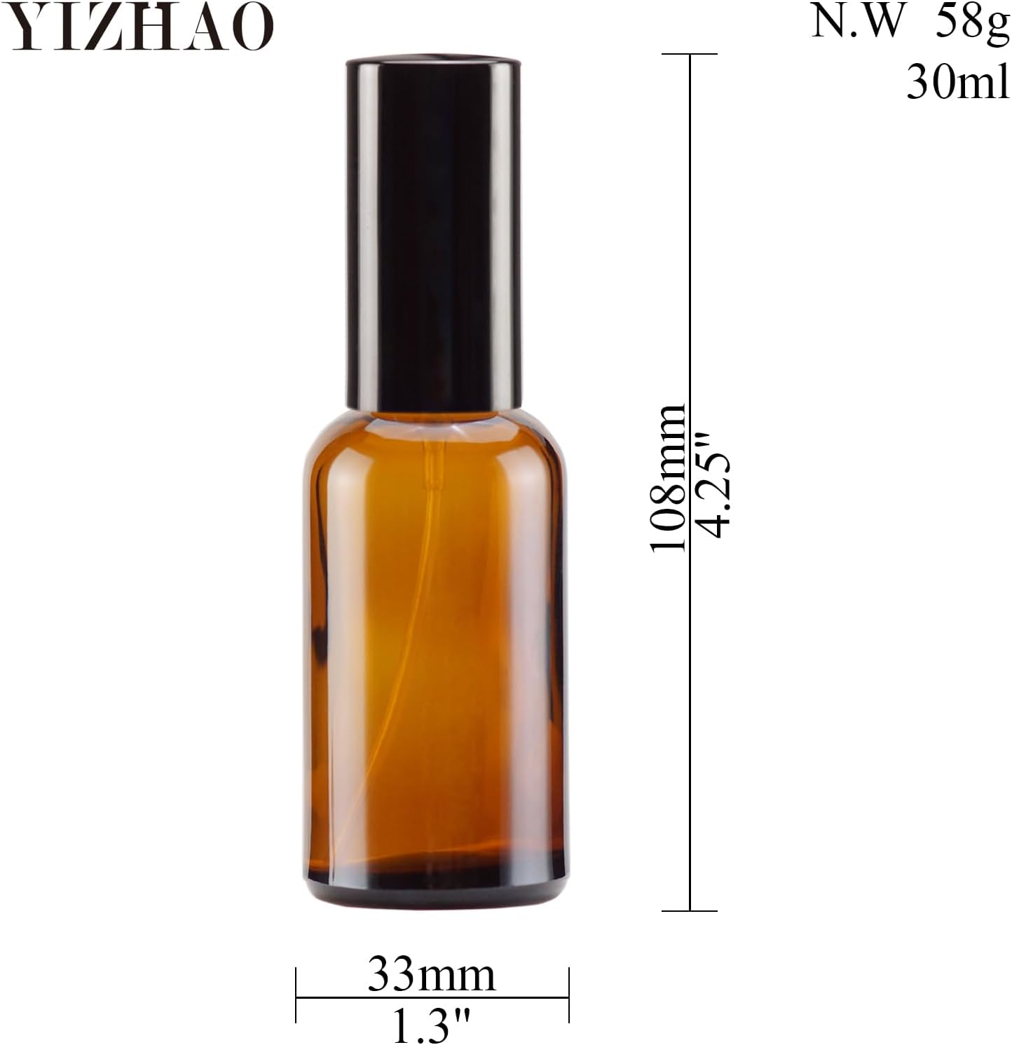 YIZHAO Amber Glass Spray Bottles 1oz, with Small Fine Mist Spray, Metal Cap, Refillable for Essential Oil,Travel,Cleaning,Perfume,Aromatherapy,Makeup – 6 Pcs