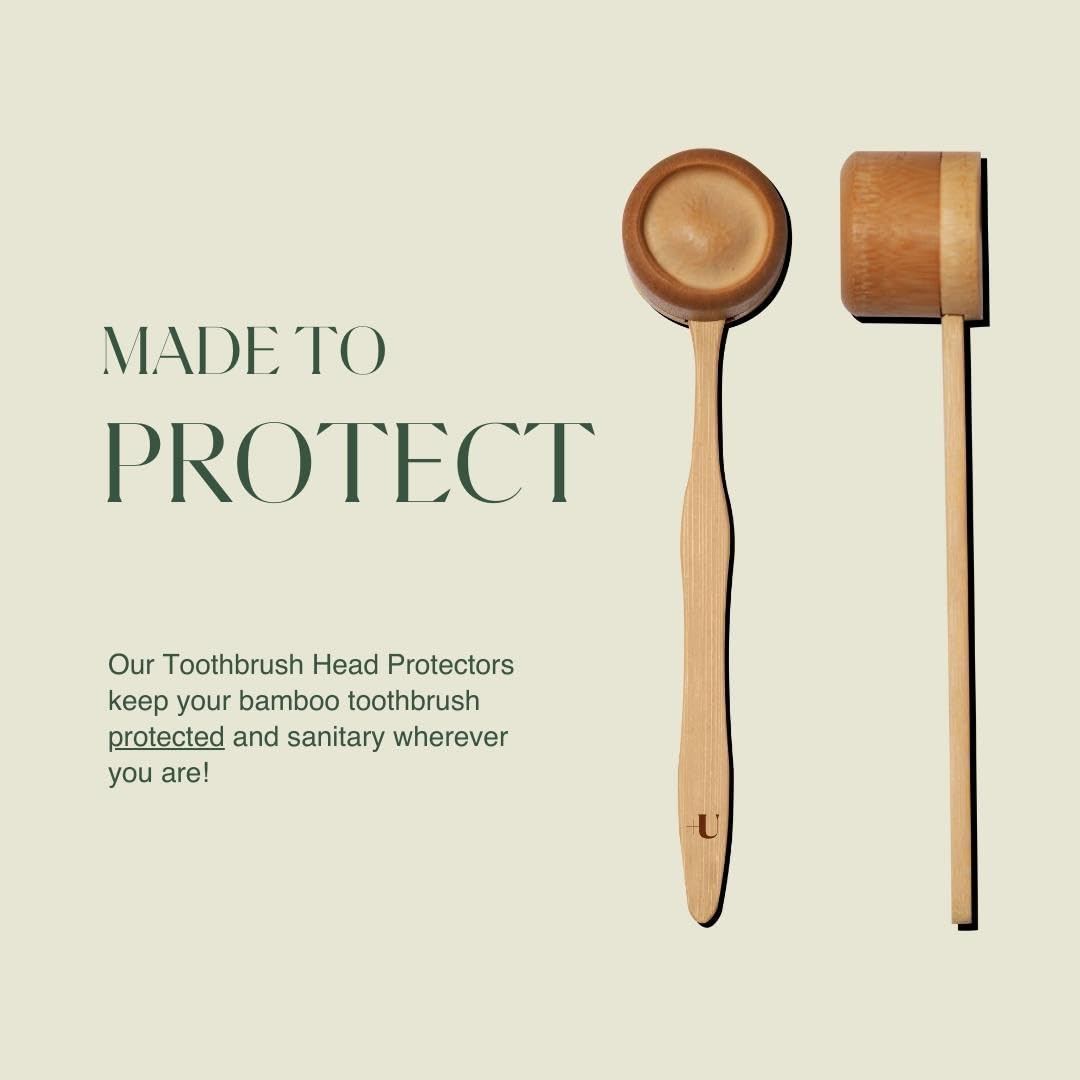 Plus Ultra Bamboo Toothbrush Cover | Made from 100% Bamboo | Biodegradable, Eco-Friendly Travel Protective Head for Fresh & Clean Storage | Fits Most Manual Toothbrushes