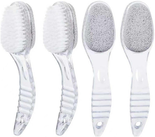 4 Pcs Foot Pumice Stone Brush Calluses Remover, Large Foot Scrubber Foot File with Handle 2 in 1 Suitable for Horniness Foot Spa, Foot Care Smooth Skin (Transparent)