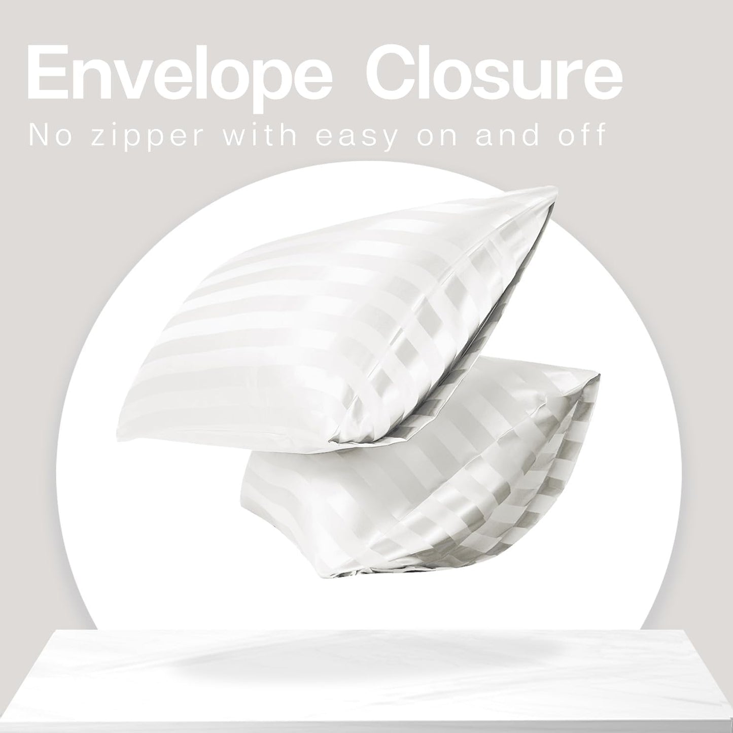 MR&HM Satin Pillowcase for Hair and Skin, Silk Satin Pillowcase 2 Pack, Standard Size Pillow Cases Set of 2, Silky Pillow Cover with Envelope Closure (20x26, Ivory Striped)