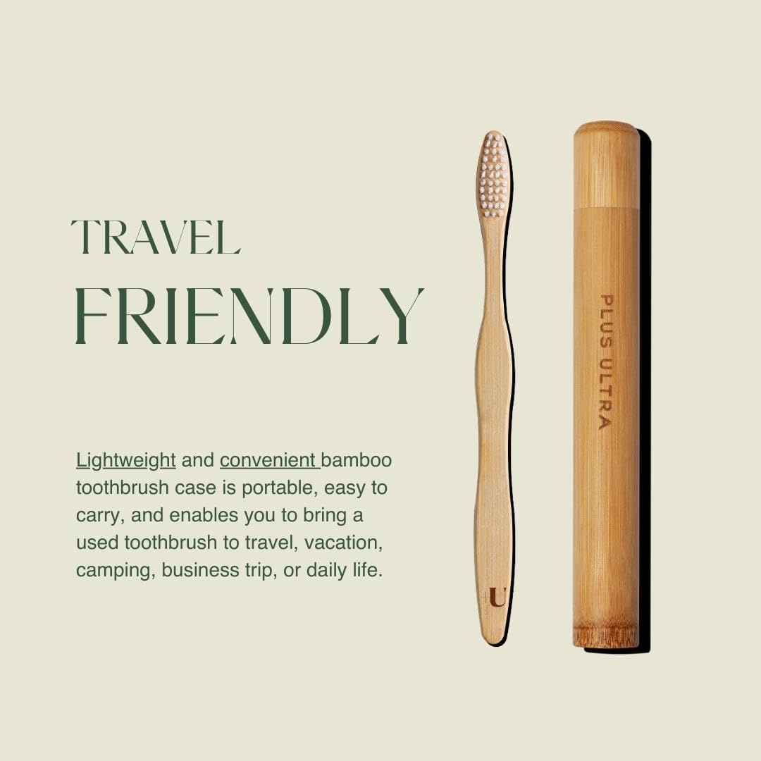 Plus Ultra Kids Portable Bamboo Toothbrush Case | Suitable for Travel & Camping | Plastic Free | Toothbrush Holder with Ventilated Design Made of 100% Compostable Bamboo Materials
