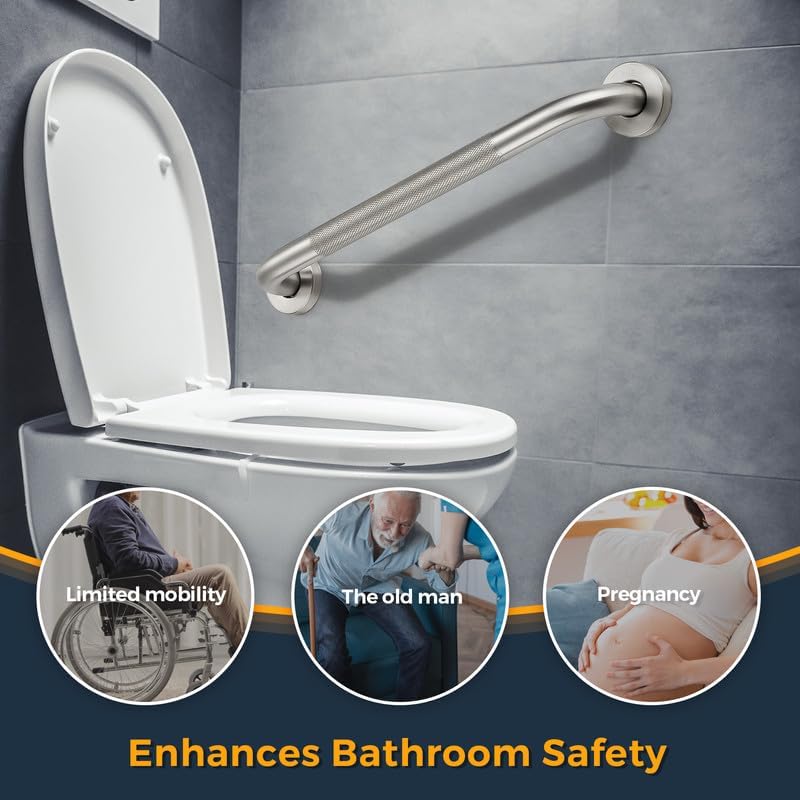 Grab Bars for Shower, 2 Pack 18-Inch Anti Slip Shower Handles for Elderly, Safety Shower Grab Bar, Stainless Steel Handicap Grab Bars for Bathroom,Toilet (Brushed Nickel, 1" Diameter)