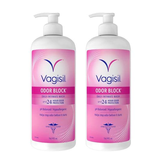 Vagisil Feminine Wash for Intimate Area Hygiene, Odor Block, Gynecologist Tested, Hypoallergenic, 16.9 oz with Pump (Pack of 2)