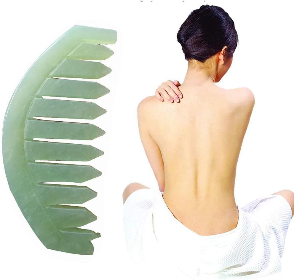 2Pcs Nature Jade Stone Massage Comb,Traditional Natural Jade Massager Acupuncture Head Therapy Trigger Point Treatment On Head Gua Sha Board Manual Scalp Massagers Massage Tools