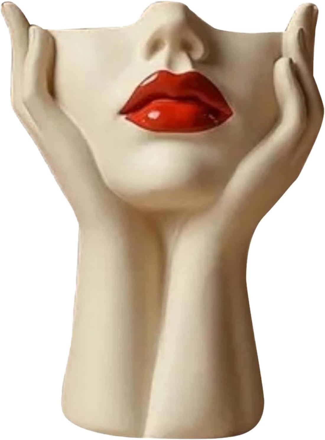 Makeup Brush Organizer, Boho Women Head Shape Sculpture, Modern Desk Decor Pen Holder, White Female Face Vase Bookshelf Decor, Office Shelf Organizer for Vanity, Living Room, Home (Beige 1)