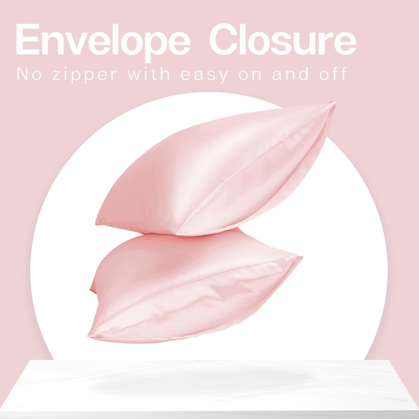 MR&HM Satin Pillowcase for Hair and Skin, Silk Satin Pillowcase 2 Pack, Standard Size Pillow Cases Set of 2, Silky Pillow Cover with Envelope Closure (20x26, Light Pink)