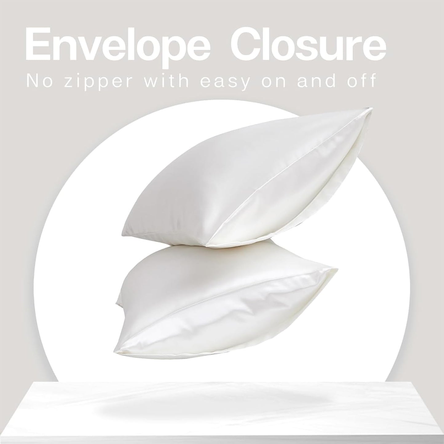 MR&HM Satin Pillowcase for Hair and Skin, Silk Satin Pillowcase 2 Pack, King Size Pillow Cases Set of 2, Silky Pillow Cover with Envelope Closure (20x40, Ivory)