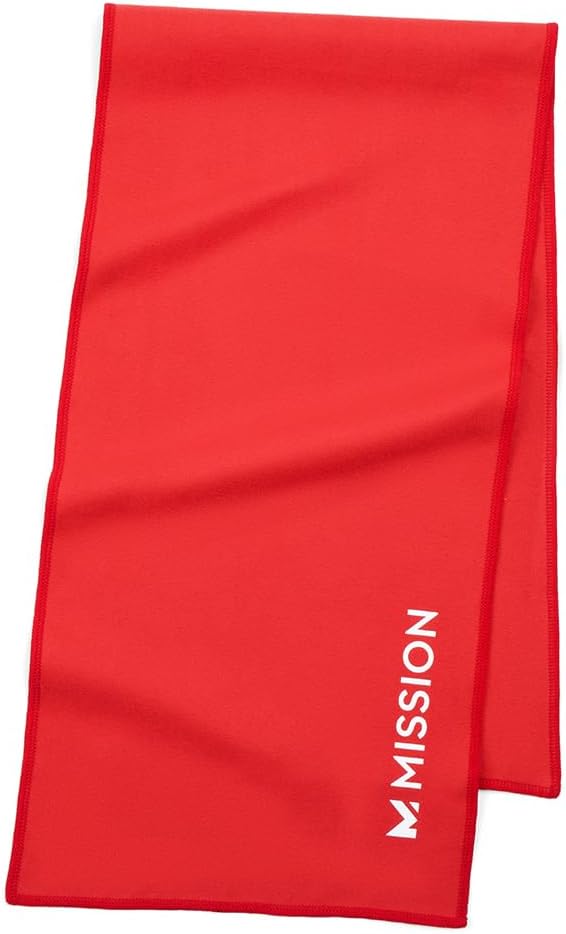 MISSION On-The-Go Cooling Towel - Soft, Lightweight Fabric - Cools Up to 2 Hours - UPF 50 Sun Protection - Machine Washable (Red)