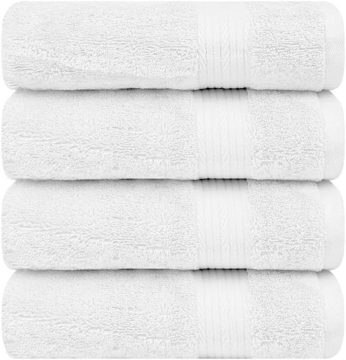 Ample Decor Hand Towels 18 X 28 Inch Pack of 4 600 GSM 100% Cotton, Soft Absorbent, for Hotel, Bathroom, Spa, Daily Use, Gym - White