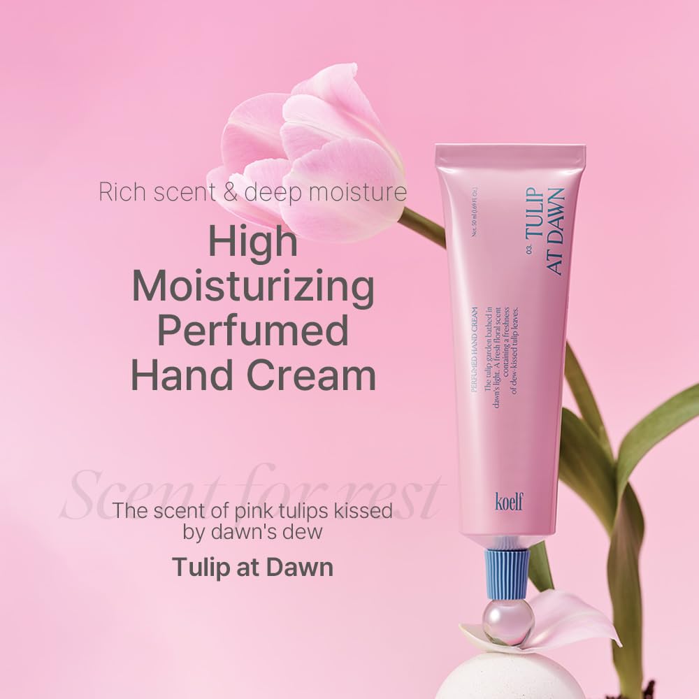 Koelf Perfumed Hand Cream No.3 Tulip At Dawn 50ml (1.69 fl. oz.) - Hand Moisturizer for Dry Skin with Shea Butter, Panthenol, Tulip Scented Deep Nourishing Hand Cream
