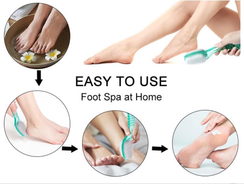 4 Pcs Foot Brush for Shower with Handle 2 in 1, Large Foot Pumice Stone Brush Scrubber Foot File Calluses Remove Suitable for Horniness Foot Spa, Foot Care Smooth Skin (Green)