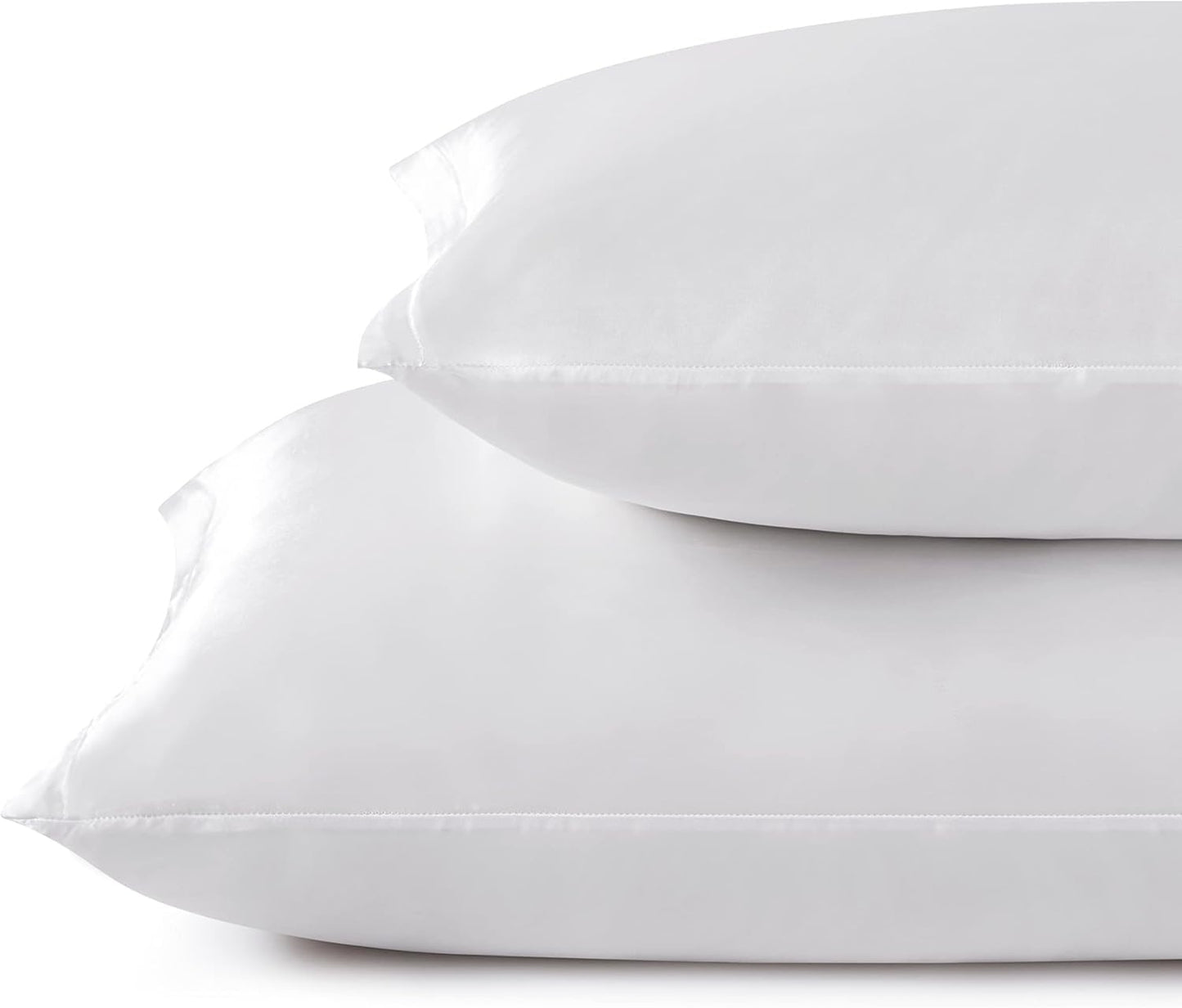 Juwenin Bedding,Luxury Satin Pillowcase with Zipper (Silky Satin Pillow Case for Hair) Set of 2 (White, Queen(20''x29''))