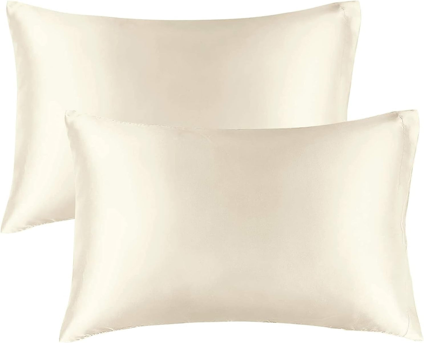 JUWENIN,Luxury Satin Pillowcase with Zipper (Silky Satin Pillow Case for Hair) Set of 2 (Standard, Beige)