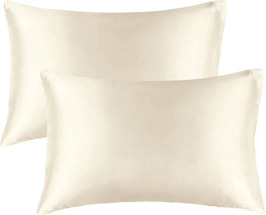 JUWENIN,Luxury Satin Pillowcase with Zipper (Silky Satin Pillow Case for Hair) Set of 2 (Standard, Beige)