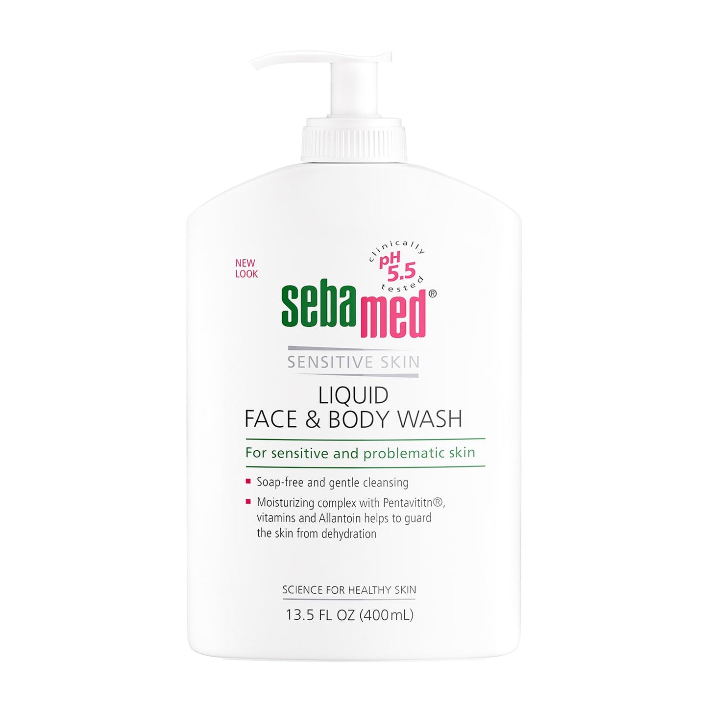 SEBAMED Paraben-Free Liquid Face and Body Wash with Pump pH 5.5 Dermatologist Recommended Mild Hydrating Cleanser for Sensitive Skin 13.5 Fluid Ounces (400 Milliliters)