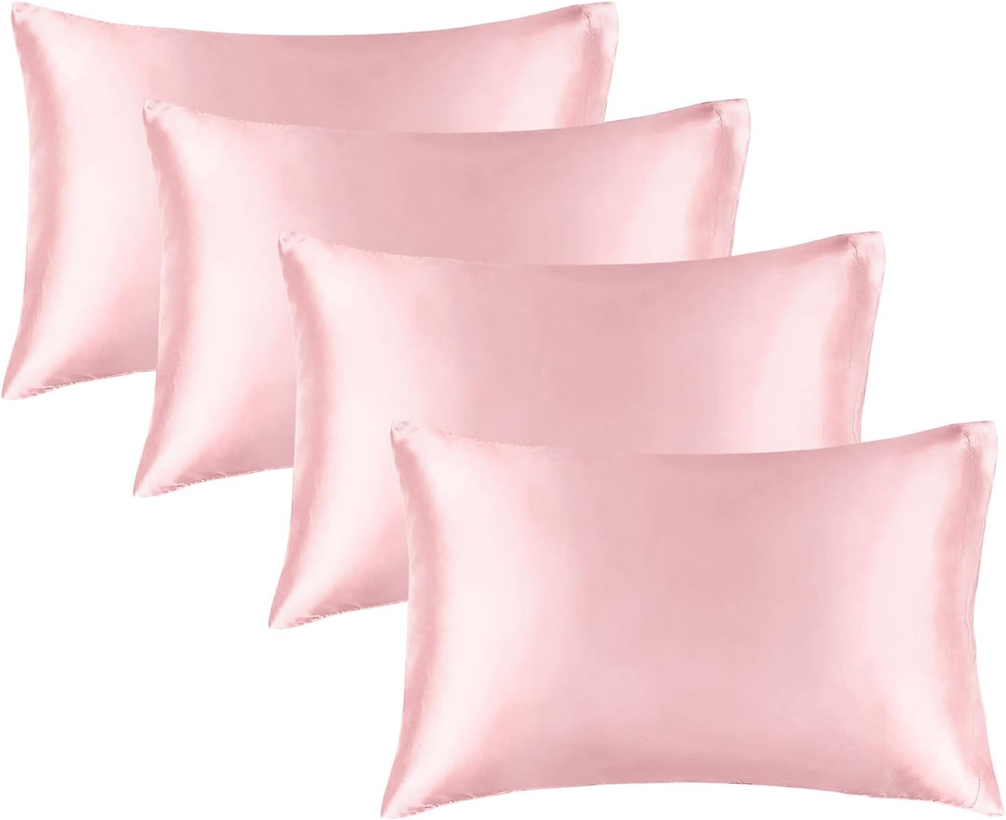 BEDELITE Satin Pillowcase for Hair and Skin, Super Soft Similar to Silk Pillow Cases 4 Pack with Envelope Closure, Cooling Pillowcases for Women Men (20"x40" King Size, Pink)