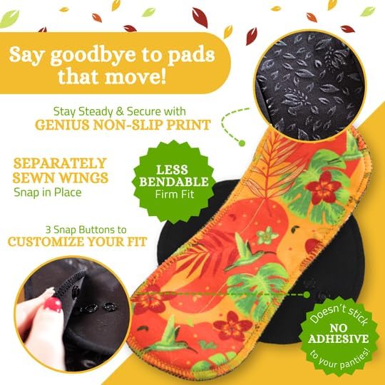 Non-Slip, (Premium) Reusable Menstrual Pads for Light Flow (6 Pack S+M) - Leak Proof & Odor Free Cotton Cloth Pads for Women & Teens - High-Temp Washable, Soft & Skin-Safe for All-Day Period Comfort