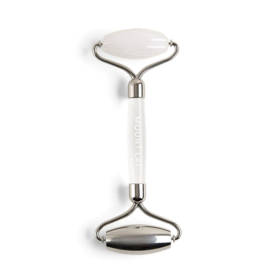 Mount Lai The Vitality Qi White Jade & Stainless Steel – The Stone of Harmony and Clarity, Face Roller for Soothing, Refreshing & Radiant-Looking Skin, Facial Massager Tool for Self-Care Ritual