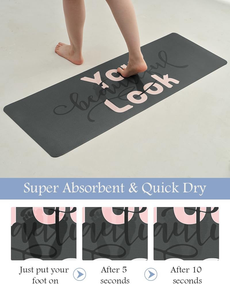 MontVoo-Bath Mat Rug Long Non Slip Super Absorbent Bathroom Runner Stain Resistant Quick Dry Thin Bathroom Mat Fit Under Door-17"x50",Pink