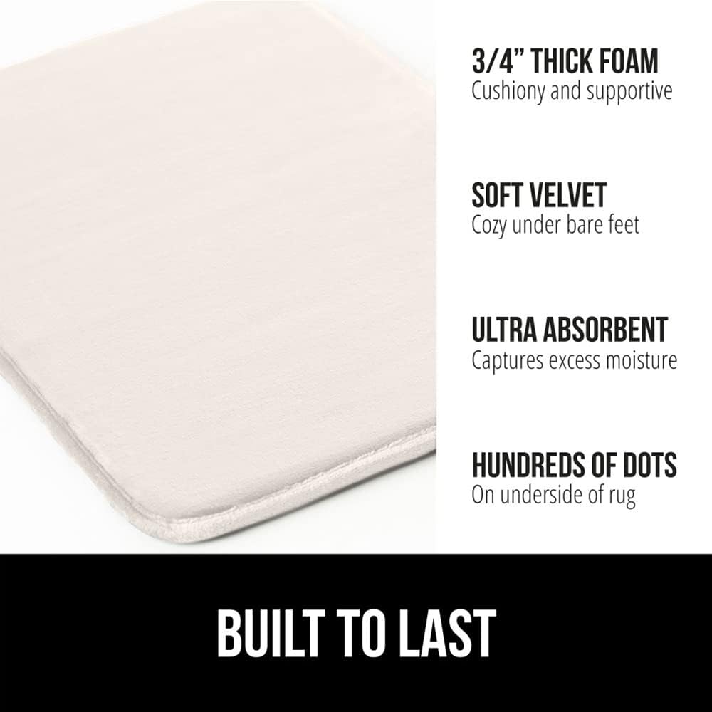 GORILLA GRIP Memory Foam Bath Mat, Soft Absorbent Velvet Bathroom Mats, Durable Dots on Underside, Machine Washable Bathmat, Carpet Rug Room Decor for Shower Tub Floor RV, 24x17 Rugs, Cream
