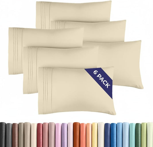 King Pillow Cases Set of 6 - Ultra Soft Hotel Quality Pillowcase Covers - Comfy & Wrinkle Free - Shrink, Stain and Fade Resistant - Easy-Care, Machine Washable Pillow Protectors - 6 Piece Set - Wheat
