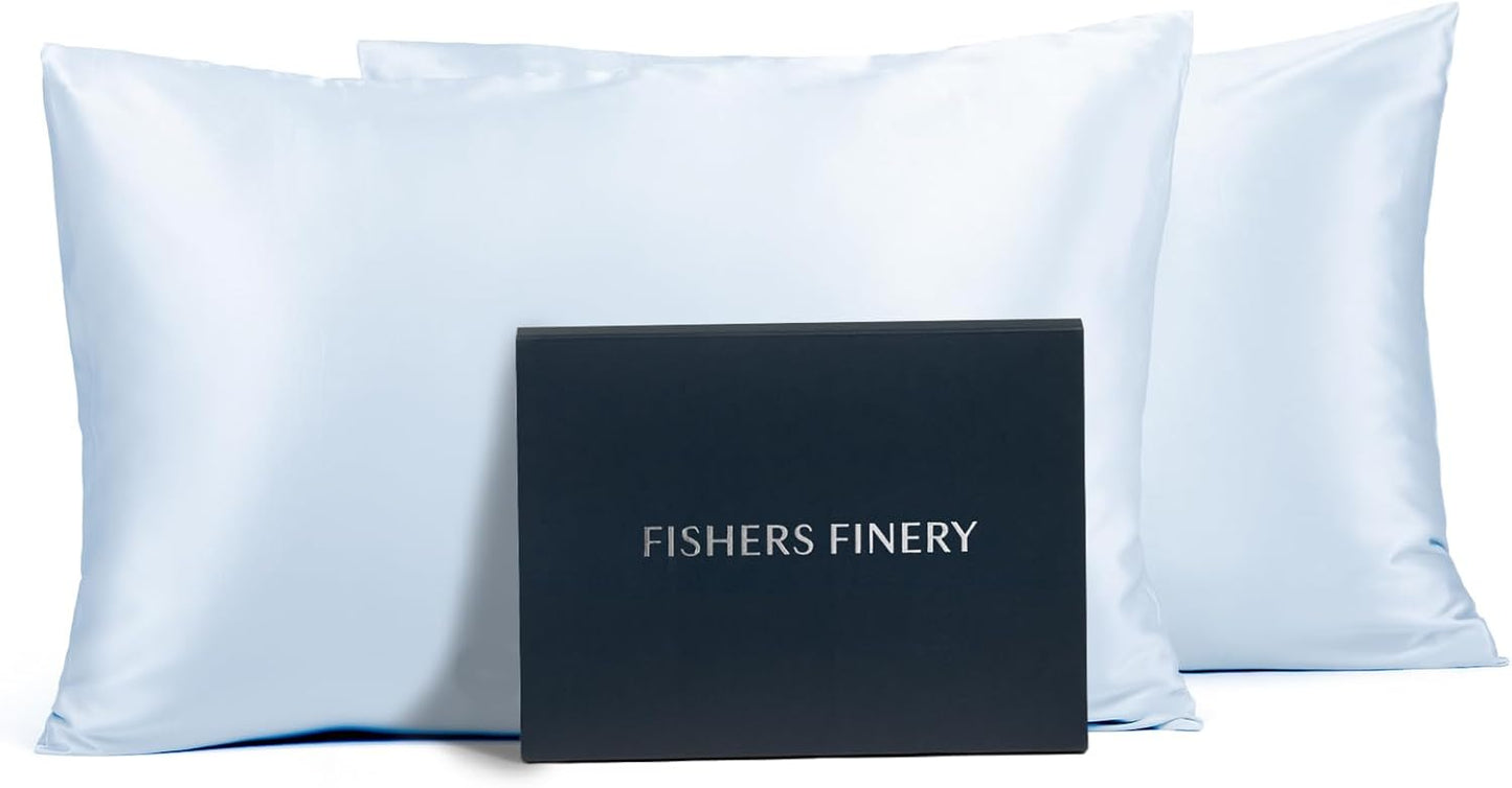 Fishers Finery 25mm 100% Pure Mulberry Silk Pillowcase (Blue King 2 Pack)
